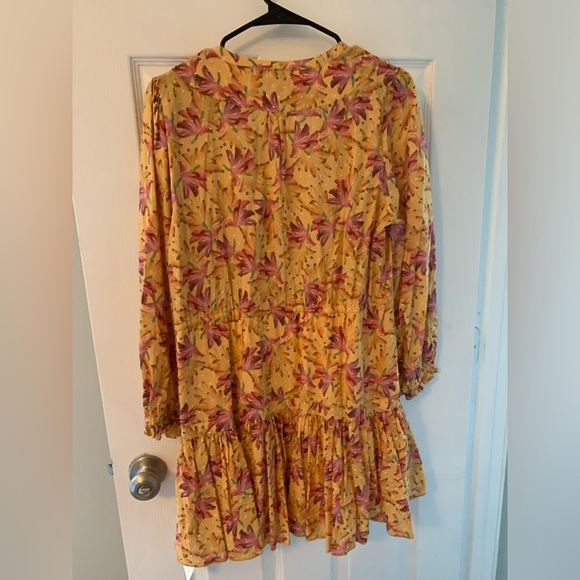 Farm Rio Yellow Floral Long Sleeved Mini Dress Size Small - Picture 4 of 6